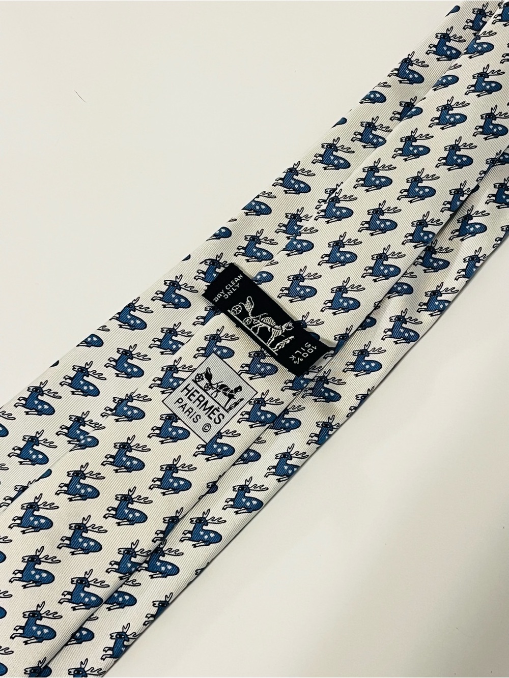 HERMES 5278 SA Mens Neck Tie 100% Silk Deer Stag Novelty Blue France Fathers Day - Picture 2 of 8